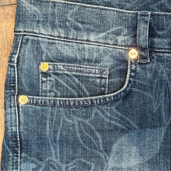 Escada Jeans Women's Size 42 12 Floral Printed Slim Bleach Blue Stretch Artsy - Picture 5 of 15